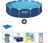 Piscina redonda de acero Bestway Pro – 396 x 84 cm – Azul – Incluye bomba, toldo para piscina, kit de mantenimiento, filtro y liner para el fondo