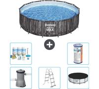 Piscina redonda de acero Bestway Pro MAX – Impresión de madera – 427 x 107 cm – Incluye bomba, escalera, cubierta y kit de mantenimiento - Filtro
