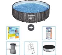 Piscina redonda de acero Bestway Pro MAX – Impresión de madera – 427 x 107 cm – Incluye bomba, escalera, cubierta y kit de mantenimiento - Filtro