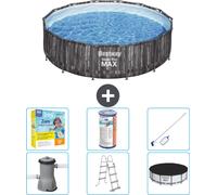 Piscina redonda de acero Bestway Pro MAX – Impresión de madera – 427 x 107 cm – Incluye bomba, escalera, cubierta, kit de mantenimiento, filtro y kit de limpieza