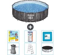 Piscina redonda de acero Bestway Pro MAX – Impresión de madera – 427 x 107 cm – Incluye bomba, escalera, cubierta, kit de mantenimiento, filtro y revestimiento para el fondo