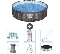 Piscina redonda de acero Bestway Pro MAX – Impresión de madera – 427 x 107 cm – Incluye bomba, escalera, cubierta, kit de mantenimiento, filtro y kit de limpieza