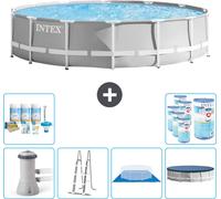 Piscina redonda Intex con estructura prismática – 427 x 107 cm – Gris – Incluye bomba, escalera, liner, cubierta y kit de mantenimiento con filtro