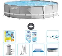 Piscina redonda Intex con estructura prismática – 427 x 107 cm – Gris – Incluye bomba, escalera, liner, cubierta y kit de mantenimiento: filtro y kit de limpieza
