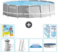Piscina redonda Intex con estructura prismática – 427 x 107 cm – Gris – Incluye bomba, escalera, liner, cubierta y kit de mantenimiento con filtro