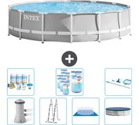 Piscina redonda Intex con estructura prismática – 427 x 107 cm – Gris – Incluye bomba, escalera, liner, cubierta y kit de mantenimiento: filtro y kit de limpieza