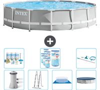 Piscina redonda Intex con estructura prismática – 457 x 107 cm – Gris – Incluye bomba, escalera, liner, cubierta y kit de mantenimiento: filtro y kit de limpieza