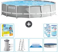 Piscina redonda Intex con estructura prismática – 457 x 107 cm – Gris – Incluye bomba, escalera, liner, cubierta y kit de mantenimiento con filtro