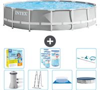 Piscina redonda Intex con estructura prismática – 457 x 107 cm – Gris – Incluye bomba, escalera, liner, cubierta y kit de mantenimiento: filtro y kit de limpieza
