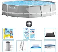 Piscina redonda Intex con estructura prismática – 457 x 107 cm – Gris – Incluye bomba, escalera, liner, cubierta y kit de mantenimiento. También incluye filtro y panel solar