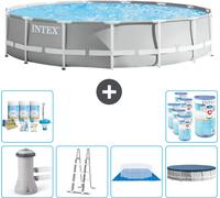 Piscina redonda Intex con estructura prismática – 457 x 107 cm – Gris – Incluye bomba, escalera, liner, cubierta y kit de mantenimiento con filtro