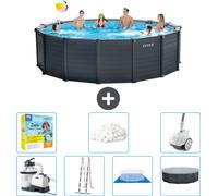 Piscina redonda Intex con panel de color gris grafito – 478 x 124 cm – incluye bomba, escalera, liner, cubierta y kit de mantenimiento con filtros y aspirador