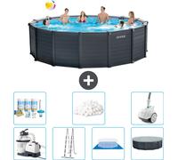Piscina redonda Intex con panel de color gris grafito – 478 x 124 cm – incluye bomba, escalera, liner, cubierta y kit de mantenimiento con filtros y aspirador