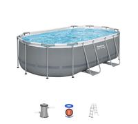 Piscina tubular de acero gris ovalada 2.5x2x1 m con depuradora de cartucho y escalera de seguridad bestway