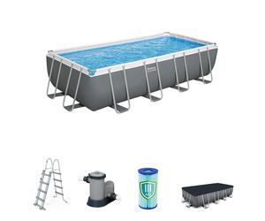 Piscina tubular de acero gris rectangular 5.24x2.5x1.22 m con depuradora de cartucho y escalera de seguridad bestway