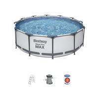 Piscina tubular de acero gris redonda ø 3.66x1 m con depuradora de cartucho y escalera de seguridad bestway