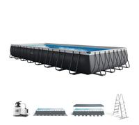 Piscina tubular de pvc negra rectangular 9.35x4.48x1.32 m con depuradora de arena y escalera de seguridad intex