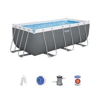 Piscina Tubular Rectangular Bestway Power Steel 412x201x122 Cm Depuradora De Cartucho, Escalera Y Dispensador Químico Color Gris