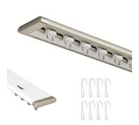 Pista de aluminio ultrafina de 2,2 m, color champán, montaje en techo/pared, rodillos sin ruido, fácil de instalar, perfecto para sala de estar, decoración del hogar