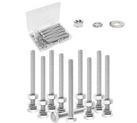 PISTISJACK Juego de 20 tuercas y pernos, M5 x 100 mm, tornillos de cabeza hexagonal de acero inoxidable 304, kit surtido de arandelas planas y de bloqueo, totalmente roscado, acabado brillante para el