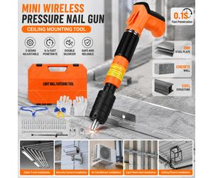 Pistola de clavos inalámbrica mini para concreto, fijador de techos, 5 velocidades ajustables, pistola de clavos manual de acero con reducción de ruido para montaje de cables, aire acondicionado y Mar