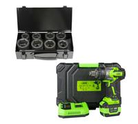 Pistola de impacto brushless a batería de 1" 2300 NM con maletín + se de 8 vasos de impacto de 1" de las medidas24, 27, 30, 32, 33, 36, 38 y 41 mm, el maletín incluye la pistola, el cargador de 20v y