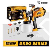 Pistola pulverizadora DEKO HVLP de 1200ml con luz LED, pulverizador de pintura eléctrico de alta potencia, 3 boquillas y gran capacidad, fácil pulverización DKSG20K3Y