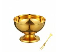 Pitycbo Cuenco de Acero Inoxidable Copa Postre Heladera Tazón Compotera con Pedestal y Tenedor Acabado Pulido y Adecuado para Gelato Sorbetes Reuniones, Dorado, Pequeño 160ml