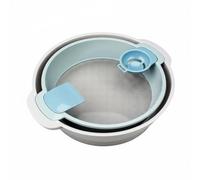 Pitycbo de ador Colador Set con Bandeja y Separador de Claras Malla Fina en PP Fácil de Colocar Sobre Bol Adecuado para Repostería Casera Preparación Familiar, Azul Nórdico, Grande