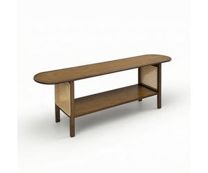 Pitycbo Mueble de Televisión de Bambú con Consola Mesa Estantería y Diseño Estrecho de Apoyo a Pared Estante Abierto para Dispositivos Adecuado para Sala de Estar Recibidor Detrás del Sofá