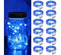 Piucrty Mini guirnalda luminosa azul a pilas 2 m 20 μm LED Tira luminosa corta Pila de botón Guirnalda luminosa de Navidad Lote de 12 piezas Pequeña guirnalda luminosa azul