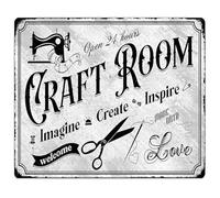 PIUHRKLEVD Imagine Create Inspire Vintage Tin Sign Metal Inspirational Wall-Art for Craft Room Sewing Quilting Studio Decor 8 X 12 inch