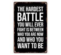 PIUHRKLEVD Vintage Self Improvement Tin Sign Retro Metal Wall-Art with The Greatest Battle Quote for Office Decor Study Gym 8 X 12 inch