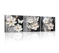 Piy Painting 3 lienzos florales blancos para pared, imágenes de pared en blanco y negro, impresiones en lienzo, póster moderno para oficina, baño, pasillo, cafetería, decoración de cocina, 12 x 12