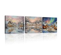 Piy Painting 3 Paneles Navidad Imágenes Pintura Con Marco, Escena Nevada Laminas Decorativas, Cuadros Para Dormitorios, Pintura Decorativa, Cuadros Decoracion Salon Comedor Pasillo 30x30cm