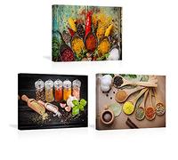 Piy Painting 3 Piezas Impesiones de Lienzo, Especia y Cuchara Imágenes, Arte de Pared Pinturas Murales Decoración - Pinturas Murales Moderno Arte de Marco para Cocina Sala 30x40cm