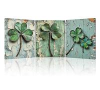 Piy Painting 3Pcs Cuadros Decoracion Salon, Trébol De Cuatro Hojas Cuadros Decorativos, Verde Impresiones Sobre Lienzo, Laminas Pintura Decorativa Dormitorios Cuarto De Baño Oficina 30x40 cm