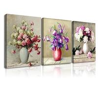 Piy Painting 3X Cuadro Sobre Lienzo, Cuadros De Arte Moderno Flores Floreciendo Imágenes - Impresión en Lienzo Acuarela Imagen Pinturas Murales Decor Dibujo con Marco, para Dormitorio y Baño 30x40cm