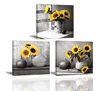 Piy Painting 3X Cuadro sobre Lienzo Imagen Impresión en Lienzo El Girasol es una Flor Que anhela el Sol Pinturas Murales Decor Dibujo con Marco para Sala de Estar Cumpleaños 30x30cm