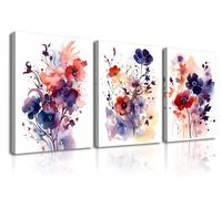 PIY PAINTING 3X Cuadros Modernos - Acuarela Impresión de Imagen del Flores 30x40cm - Cuadros de Flores Quadri Pintura Lienzo decorativo de Flor Dormitorio Oficina Barra Corredor, con Marco Incorporado
