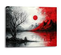 Piy Painting Arte Mural En Lienzo, Cuadros En Lienzo Negro y Rojo, Cuadro Impresión, Impresión En Lienzo De Paisajes Para Baño Entrada Vestíbulo Cafetería, Marco Interior, 30x40 cm