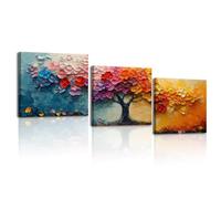 Piy Painting Arte Mural En Lienzo, Impresión Árbol Viejo, Cuadro Con Hojas De Colores, Cuadro Moderno En Acuarela, Lienzos Decorativos Para Dormitorio Salón, 3x30x30 cm/90x30 cm