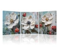 Piy Painting Cuadro en lienzo Flor, Cuadro Lienzo Flor Blanca, Cuadro mural, Fácil de colgar Para Salón Entrada Cafetería Comedor, 3 piezas 30x40cm/90x40cm, Marco Interior