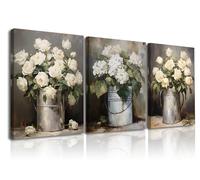 Piy Painting Cuadros de Flores, Cuadro Moderno de Rosas, Cuadro en lienzo Floral Blanco Impresiones sobre lienzo con Marco para Dormitorio, Baño, Sala de yoga, comedor, como Regalo 30x40cm, Set de 3
