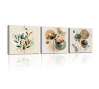 Piy Painting Impresión En Lienzo De Plantas, Hojas Cuadro En Lienzo, Pintura Mural Decorativa Verde y Naranja, Arte Mural En Lienzopara Dormitorio Salón Baño Entrada Cafetería, 3Pz 30x30cm