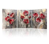 PIY PAINTING Impresión sobre lienzo vintage, arte mural sobre lienzo con flores, póster artístico con flores rojas, fácil de colgar para dormitorio, salón, 3 x 40 x 30 cm