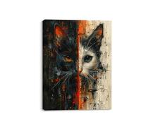 Piy Painting Lienzo De Gato, Pintura Mural De Estilo Abstracto, Póster Mural Negro, Blanco y Rojo, Lienzos Decorativos Para Dormitorio Salón Dormitorio Cocina, Marco Interior, 30x40 Cm