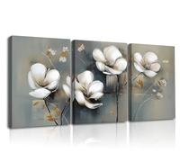 Piy Painting Lienzo Imagen, Blanco Flores Vintage Cuadros De Pared Romántico, Arte Mural En Lienzo Para Salón, Dormitorio, Comedor, Impresiones Murales Enmarcados Fácil De Colgar, 3x 40x30 cm
