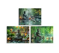Piy Painting Lienzo religioso, arte de pared del templo zen, cuadros en lienzo de Buda, pintura de decoración de pared para pasillo, cafetería, entrada de hotel, marco integrado, 3 piezas de 30,5 x