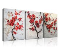 PIY PIANTNG - Pintura de pared con flores de ciruela, lienzo de flores rojas, póster artístico de ramas de árbol para dormitorio, sala de estar, oficina, sala de reuniones, baño, cafetería, 3 x 12 x